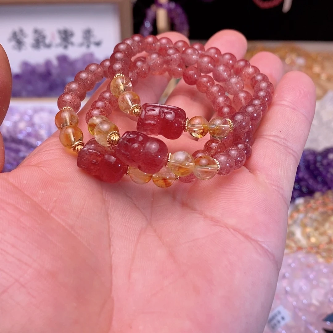 水晶手链未镶嵌草莓晶貔貅手链