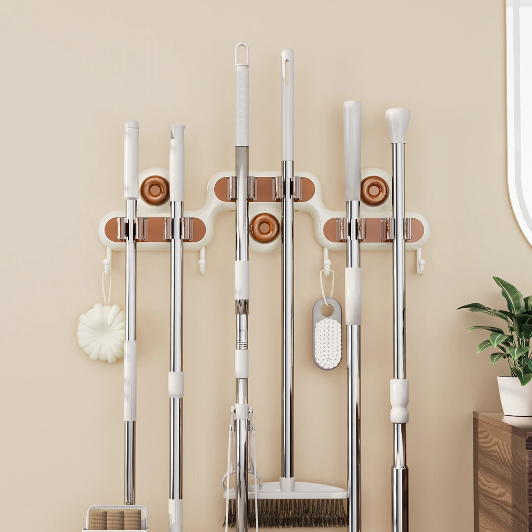 新款拖把壁挂夹免打孔拖布架卫生间挂钩放扫把夹收纳浴室置物架子