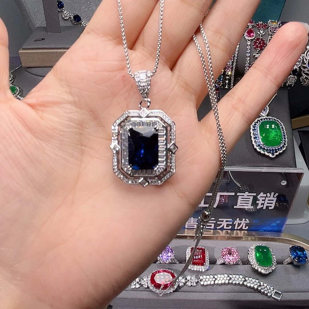 蓝宝石颈饰银S925镶嵌18