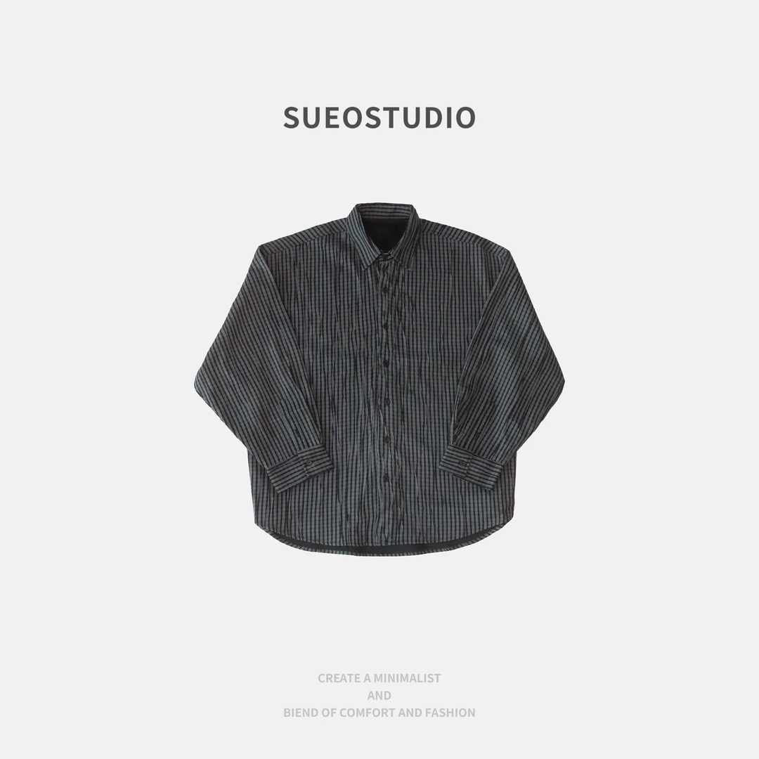 SUEO【丝光压褶条纹】 复合挺括 高级感气质阔休闲版衬衫型外套