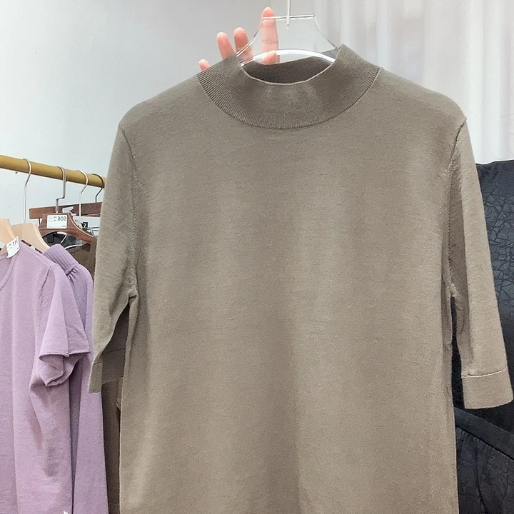 精纺羊毛半高短袖