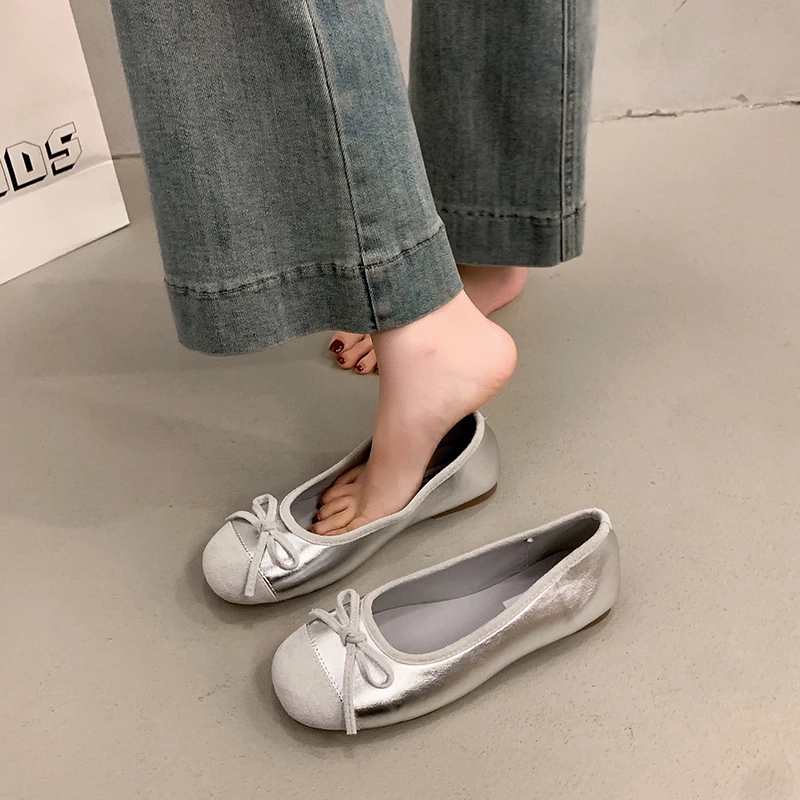 晚风法式蝴蝶结蓝色小单鞋平底芭蕾舞鞋早春新款软底女鞋瓢鞋