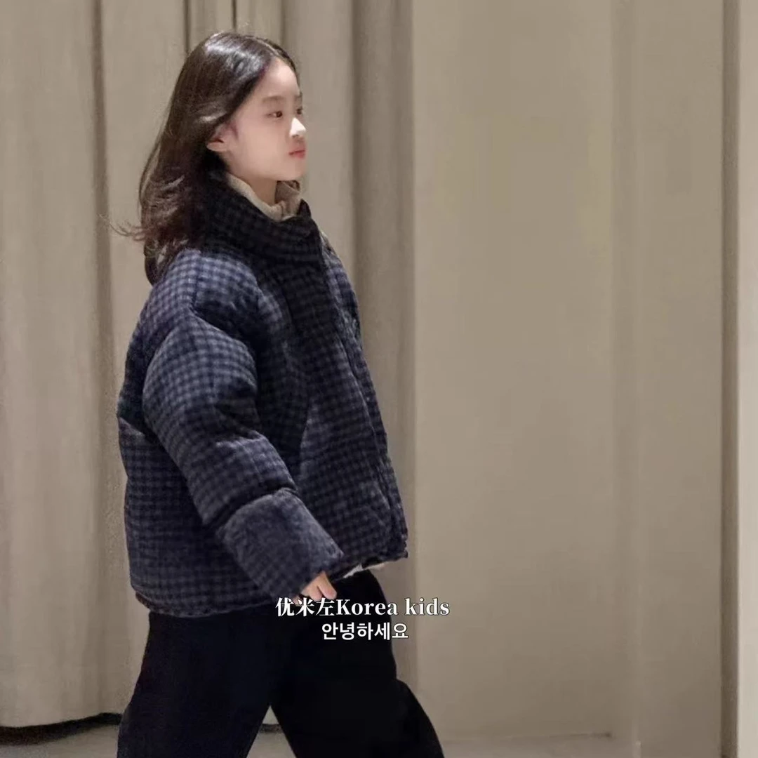 米卿兔品牌童装儿童棉服2025新款冬装棉衣女童加厚格子外套
