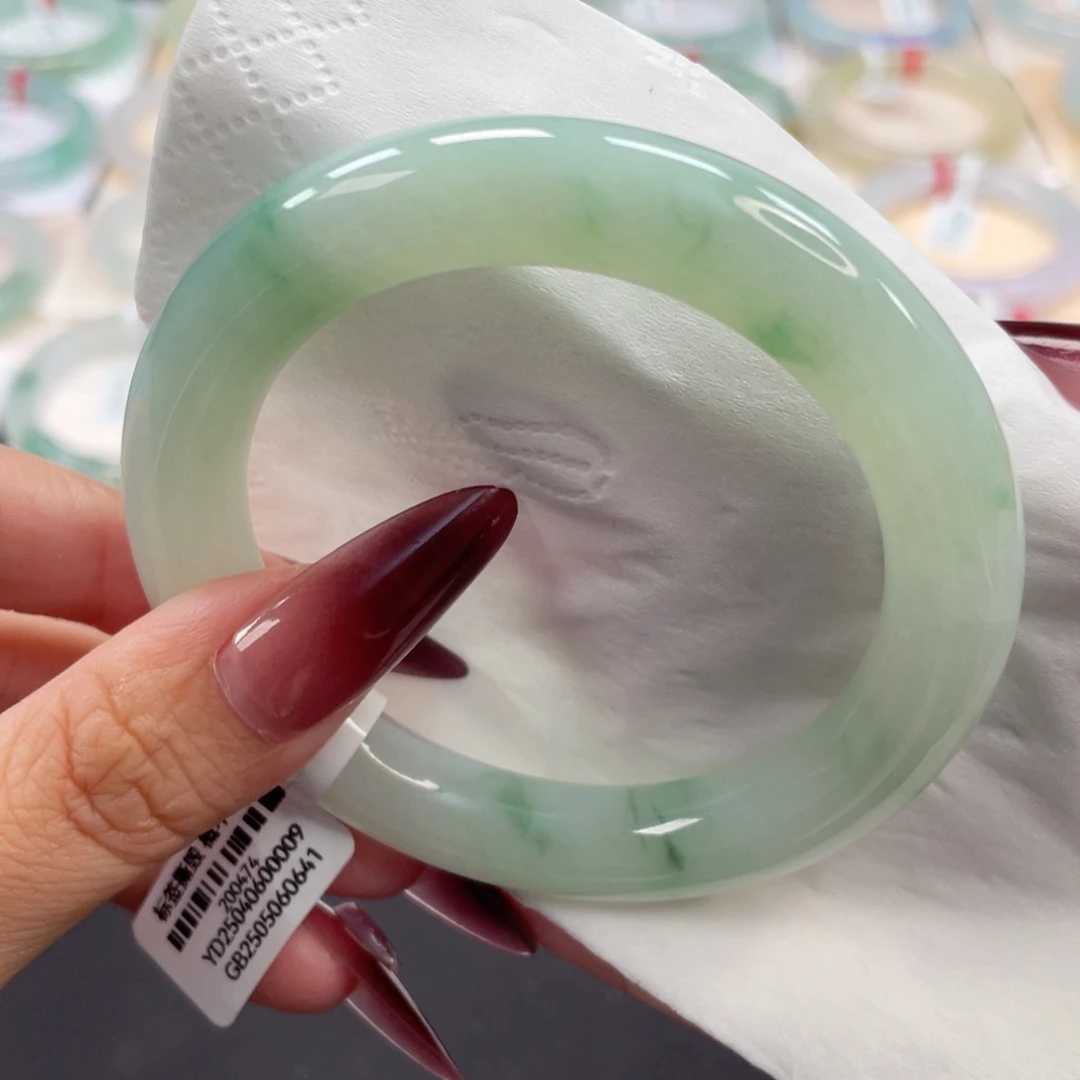 未镶嵌手镯翡翠32号56细糯化胶底芙蓉绿飘绿花清新甜美