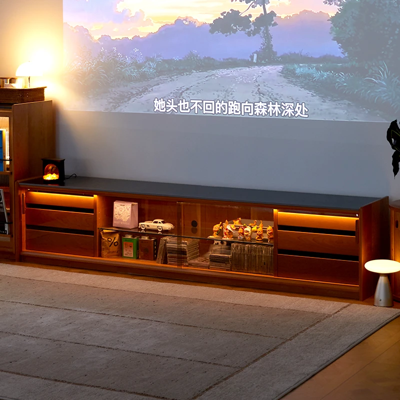 【禾沐电视柜】管木匠樱桃木电视柜落地原木风茶几收纳岩板电视柜