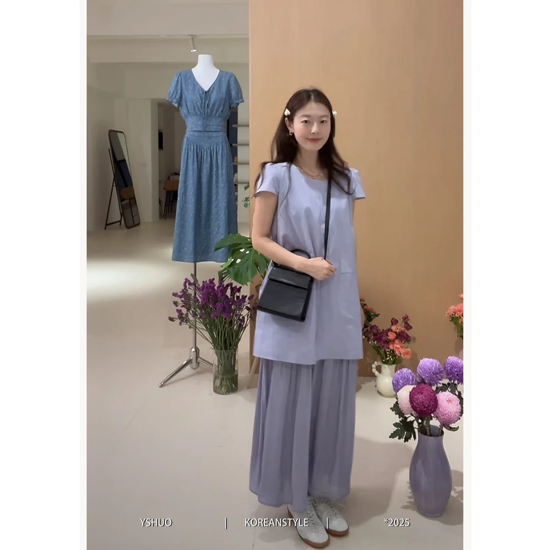 YSHUO【温柔欧若拉】设计下摆拼接假两件无袖背心气质连衣裙 6965