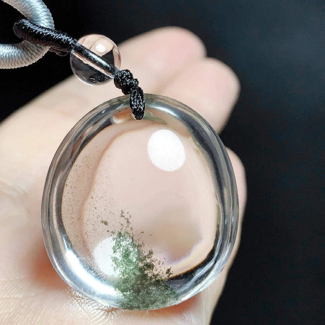 东海水晶天然绿幽灵水晶吊坠毛衣链蛋面项坠绿幽灵纯天然100%真品