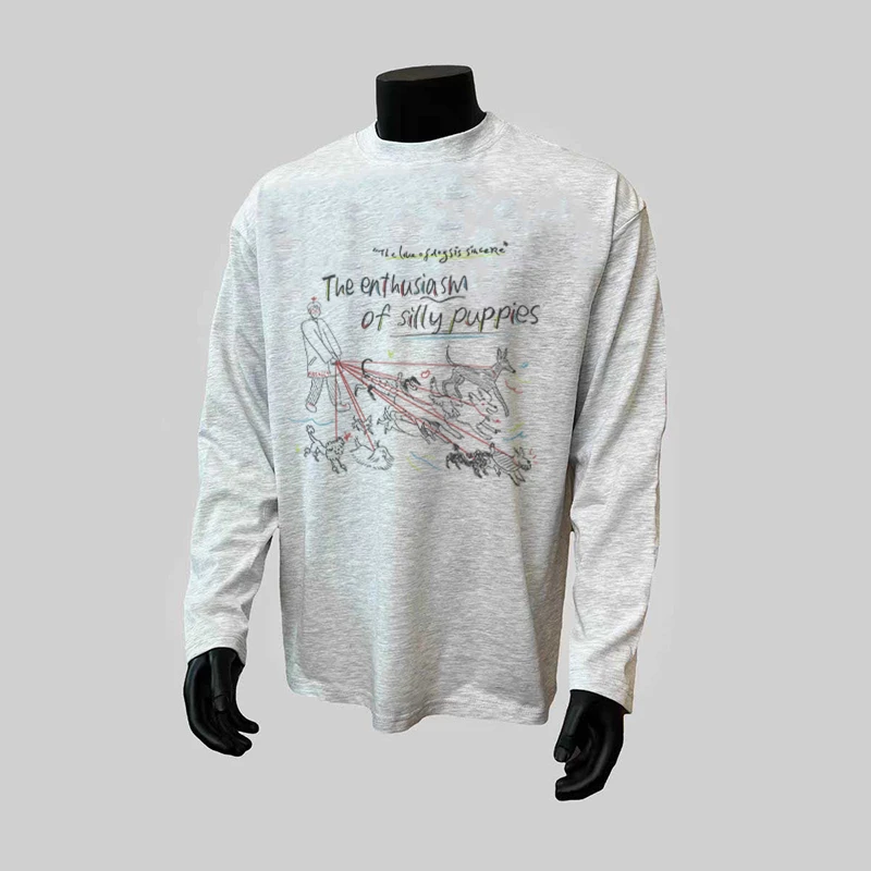 300克重磅！个性爆款长袖T恤印花情侣上衣圆领嘻哈美式chic简约风