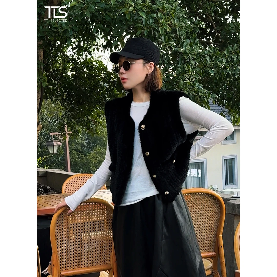 TT【水貂马甲】丹麦进口轻奢手工编织柔软保暖无袖水貂马甲PC5034