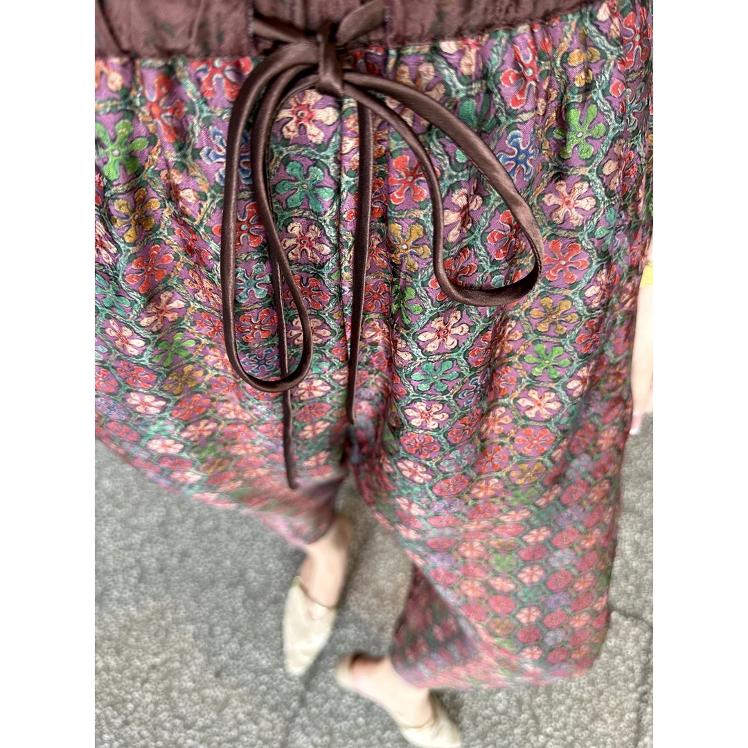 【深圳罗依】原创真丝休闲裤女桑蚕丝香云纱九分裤新中式宽松哈伦裤