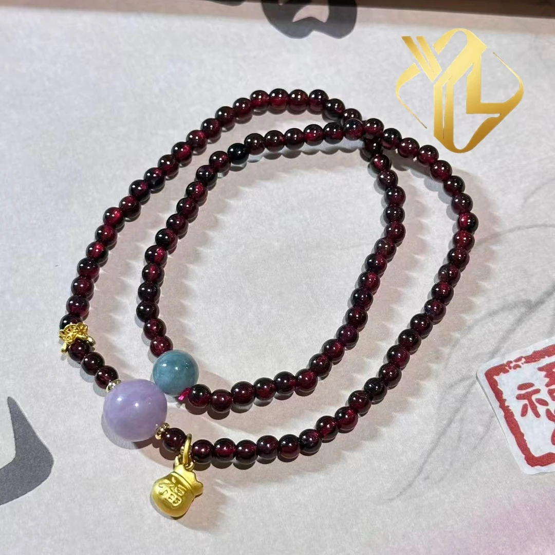 双圈石榴石典雅女福袋手链紫色锂辉--sl006