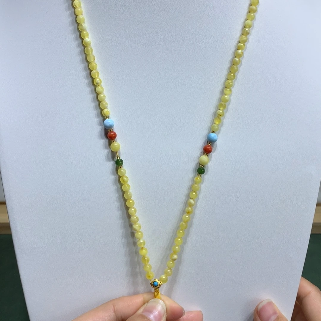 蜜蜡颈饰银S925镀金镶嵌万能链