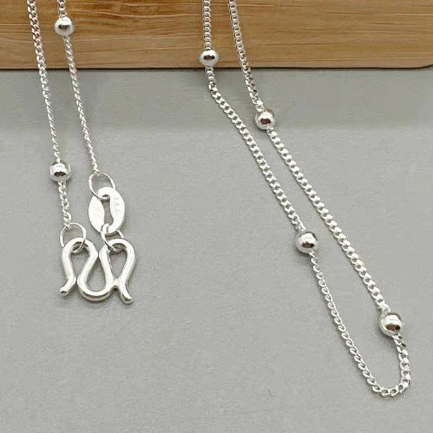 链子足银 【如意】999足银珠珠项链秋冬时尚百搭高档手工设计感坠链