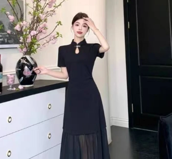 （现货）新中式连衣裙夏季高级感复古裙子胖mm收腰显瘦长裙1829