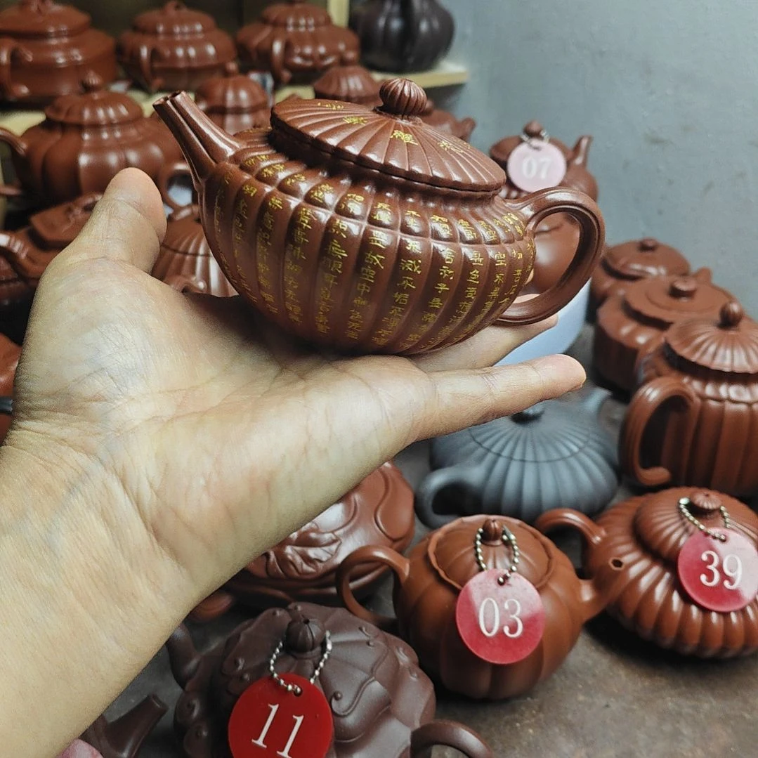 宜兴紫砂壶筋纹器半手工制作赵庄朱泥容量一佰七十CC