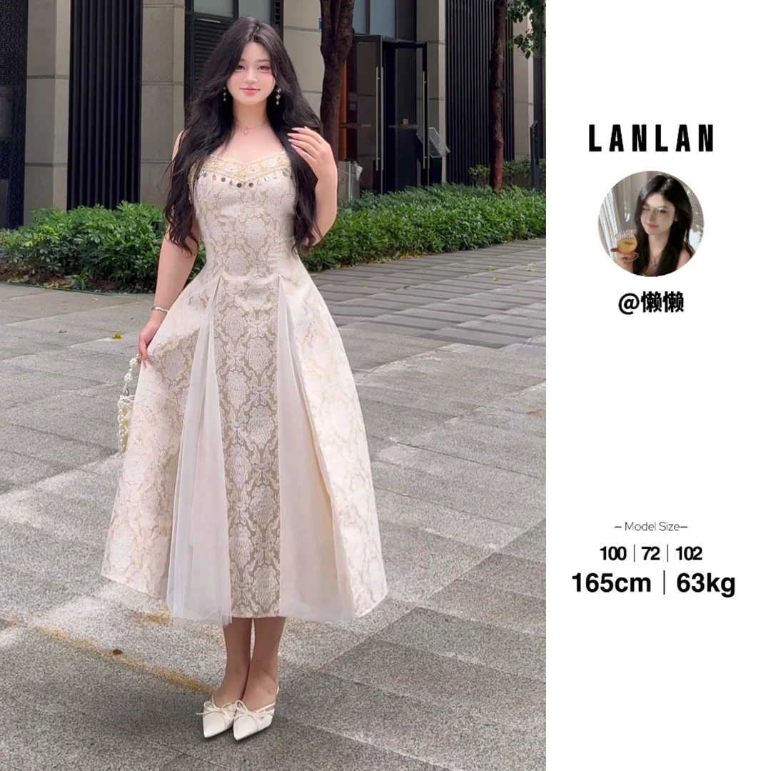 Lanlan-【雾岛风铃】春夏新款法式高级感宫廷风连衣裙吊带气质长裙