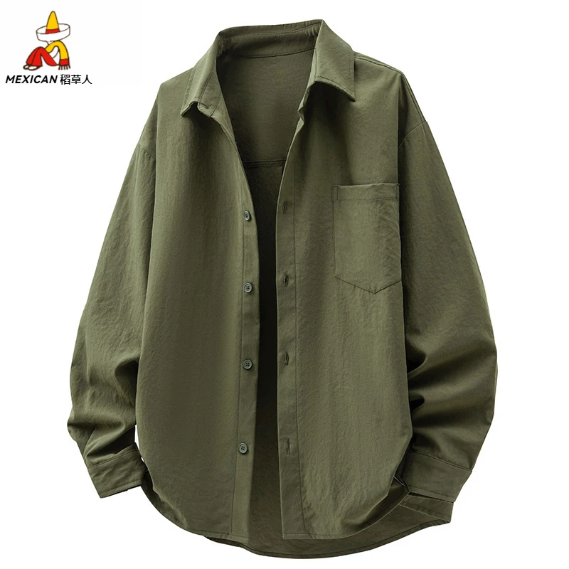 长袖衬衫休闲男士春秋季2025新款翻领纯色简约帅气百搭衬衣开衫