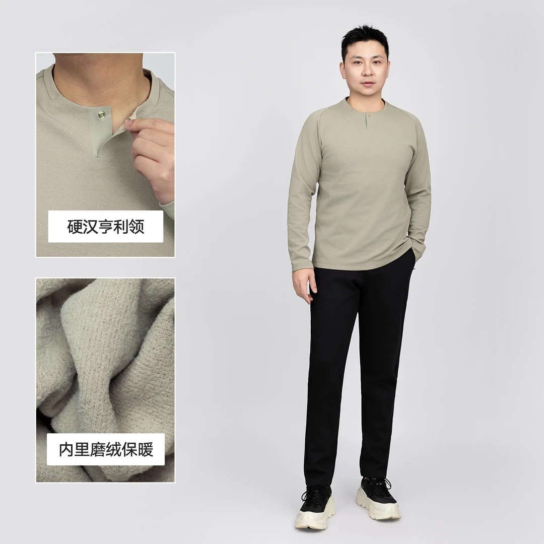 ★【S·F轻暖】男士秋季新品单粒扣都市通勤圆领长袖T HT31