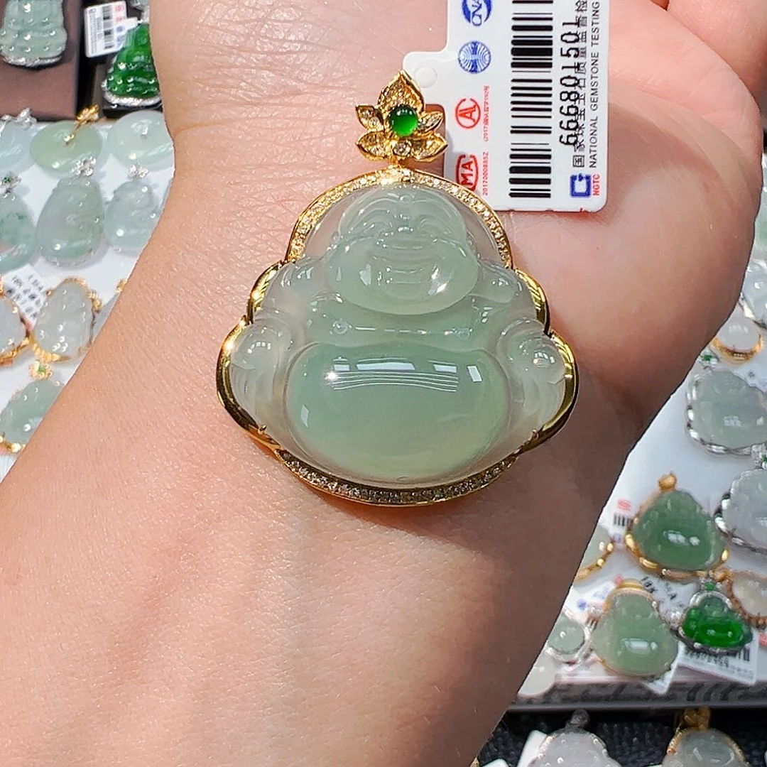 吊坠(不含链)18K金镶嵌翡翠佛公