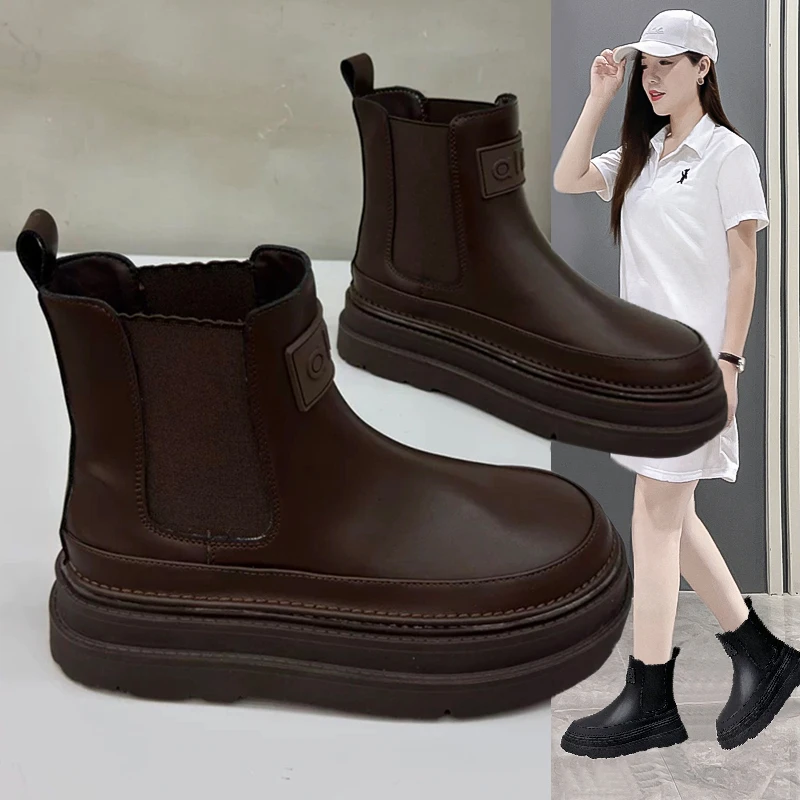 短靴女2025冬季新款马丁靴烟筒靴加绒女靴厚底复古大头切尔西