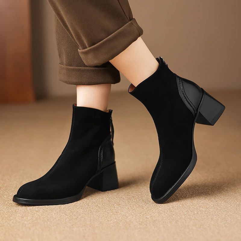 【6cm/羊皮+牛皮】英伦风厚底马丁靴粗跟瘦瘦靴秋冬新高跟短靴3135