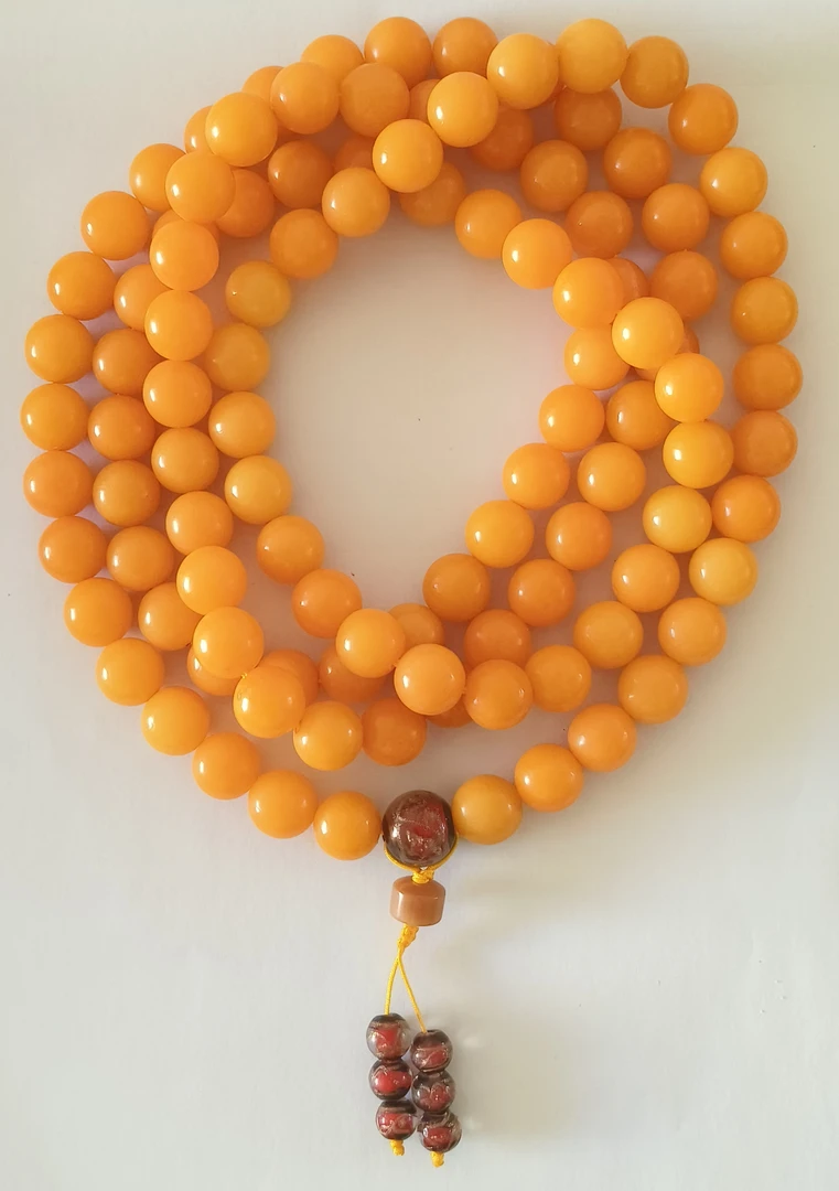 天然菩提根圆珠鸡油黄108颗佛珠手串