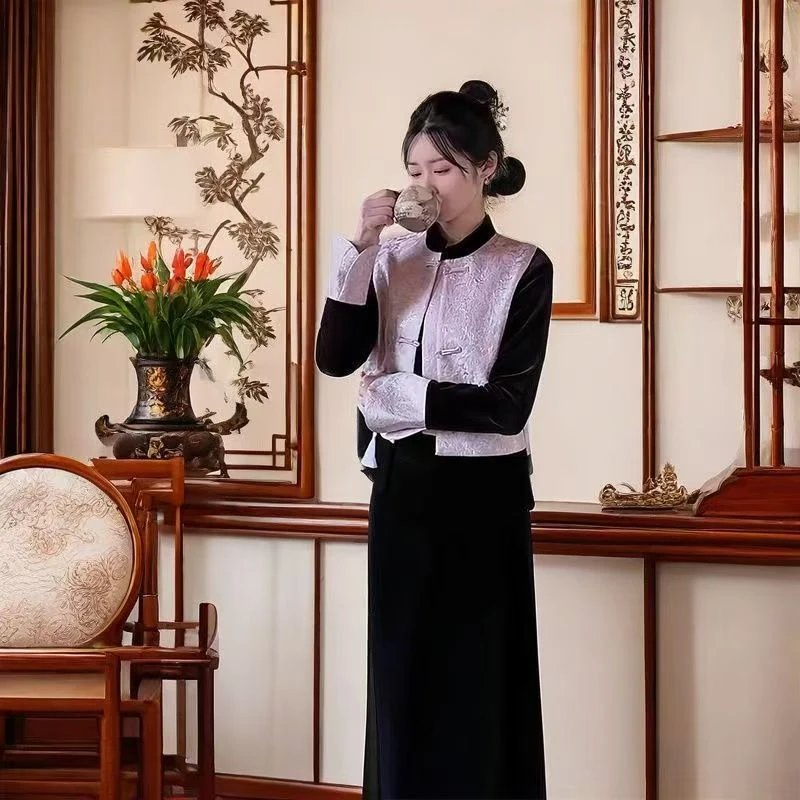 新中式国风千金风端庄大气高端精致刺绣马甲丝绒连衣裙套装女春秋