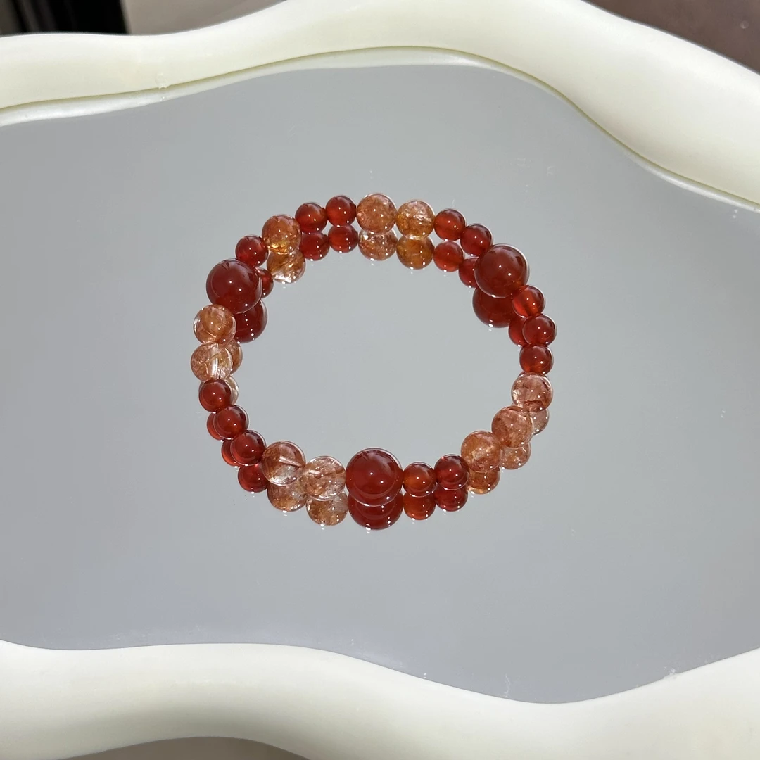 天然黄胶花+红玛瑙手串 7.5mm+