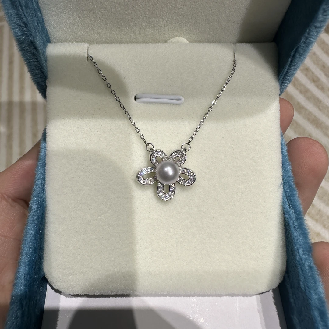 【B31】s925银碎钻花花6-7mm海水真多麻珍珠单珠吊坠