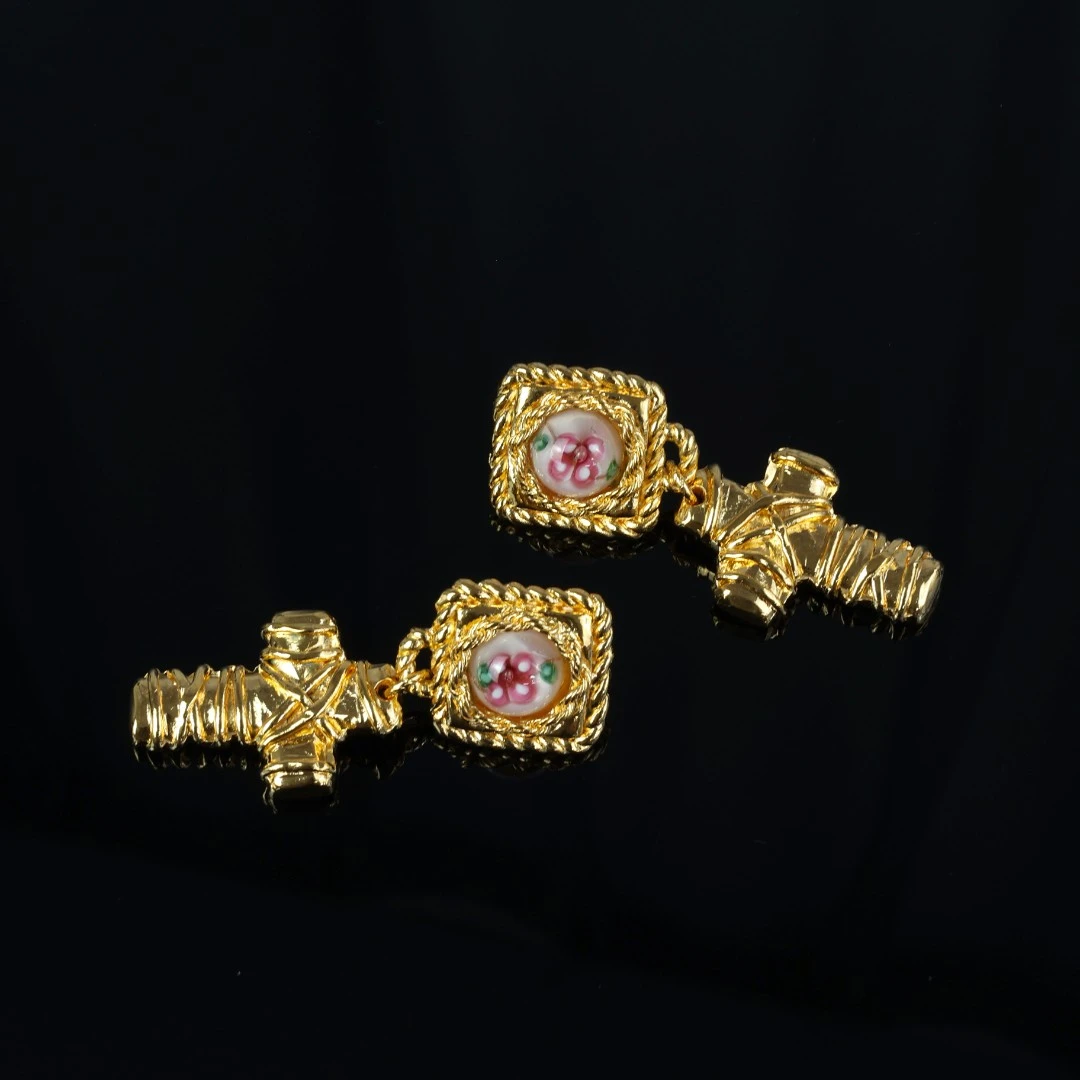 合金耳饰 中古女孩Vintage  法国HANNA BERNHARD琉璃耳夹A5028