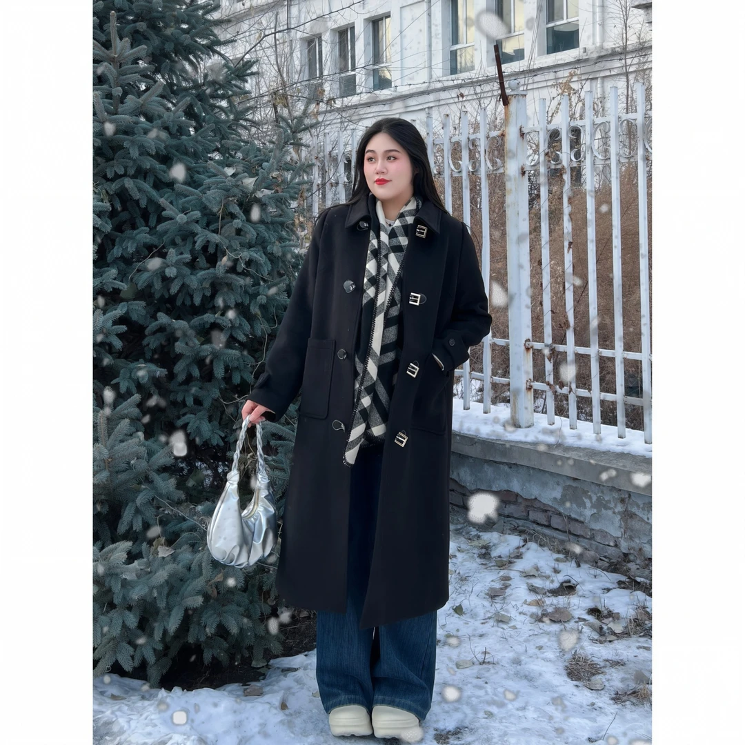 花契“光州暖阳”大码女装冬季显瘦200斤胖mm学院风大衣外套16544-F