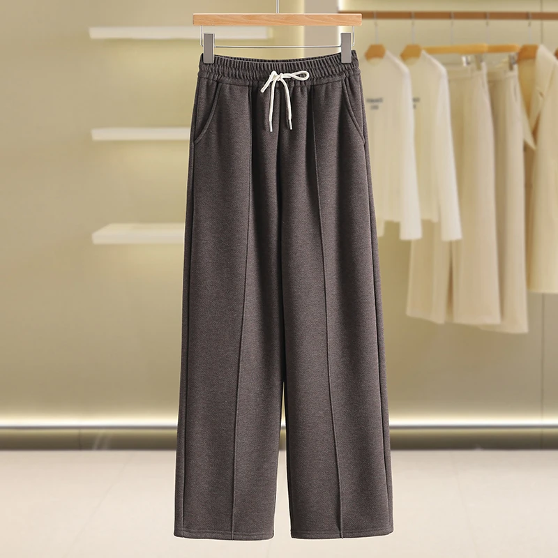 【伍莎-自营】松紧腰加厚保暖直筒裤休闲裤#UPB48K003