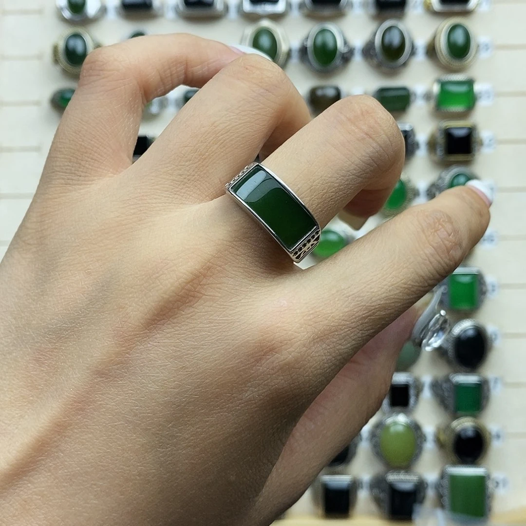 和田玉戒指银S925镶嵌爱*