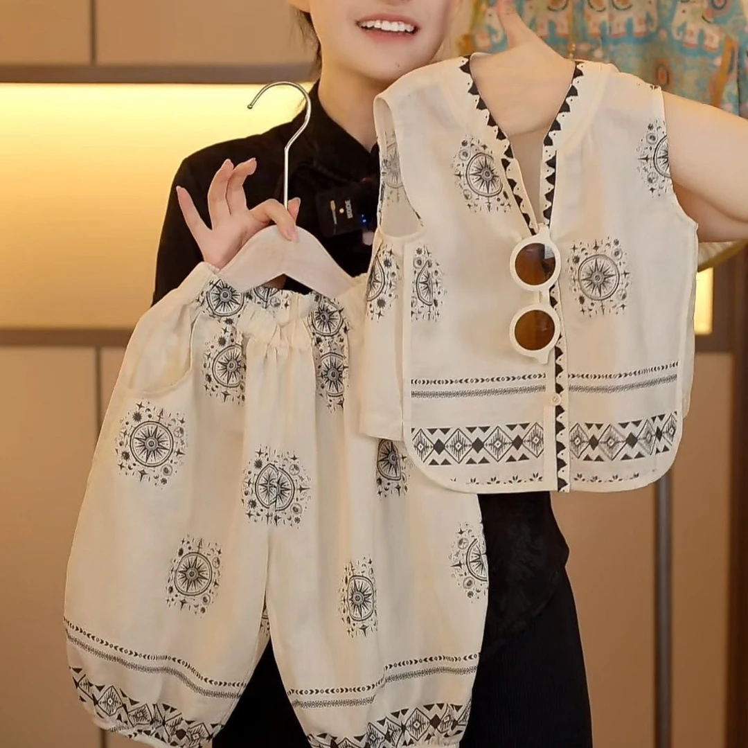 女童男夏季薄款无袖灯笼裤套装儿童时尚洋气凉爽宝宝背心防蚊裤潮