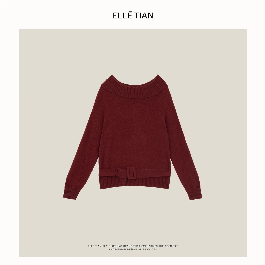 ELLETIAN "心动瞬间"绵羊毛+山羊绒+兔毛氛围感一字肩毛衣EADM033