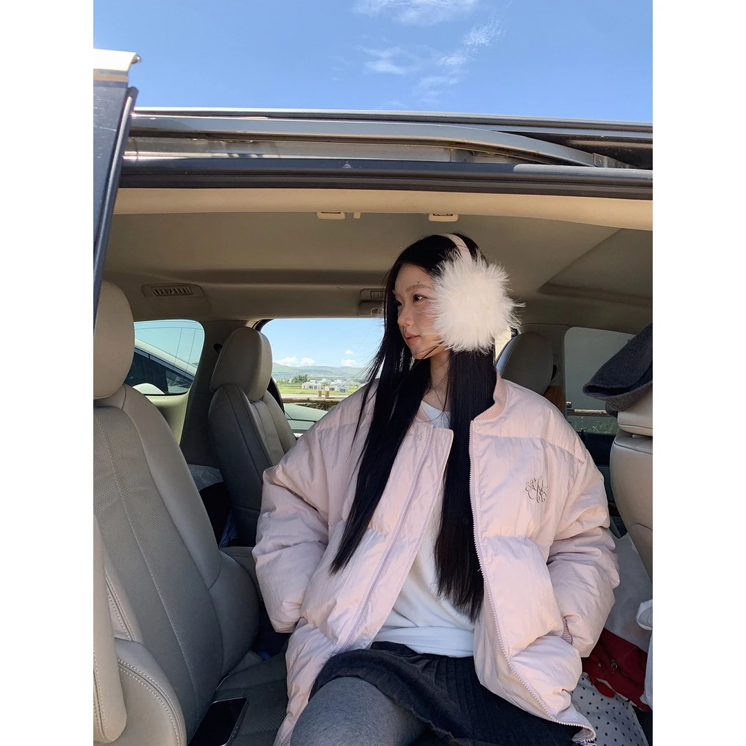 刺绣粉色羽绒l服女款冬季2025新款巨好看的短款保暖90白鸭绒外套