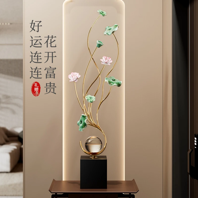 新中式荷花玄关装饰摆件轻奢高档客厅电视柜酒柜家居饰品乔迁礼物