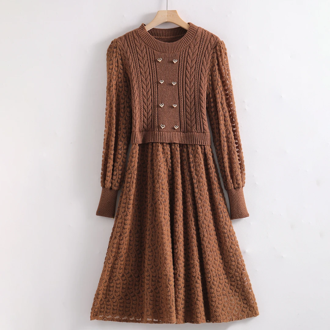 R-9019 舒适软糯！秋冬女士时尚百搭气质显瘦长袖优雅休闲连衣裙