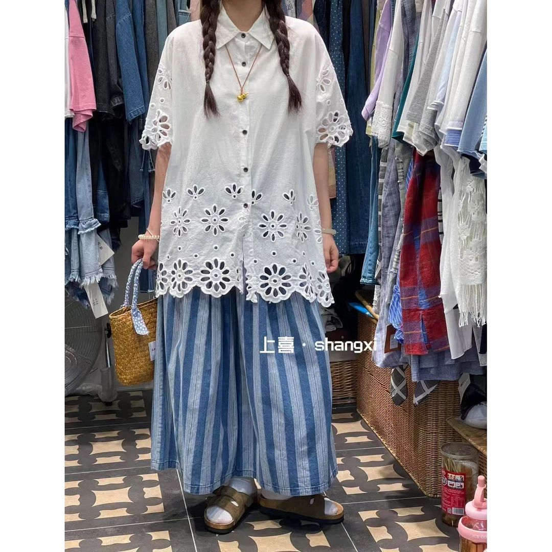 叨叨推荐款 YQ#0859#立体花刺绣镂空衬衣 X