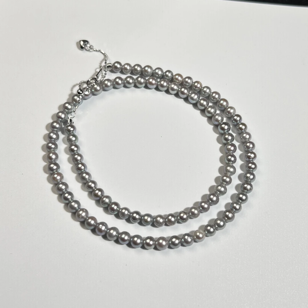 铂金灰淡水珍珠项链4-5mm   KT24100416