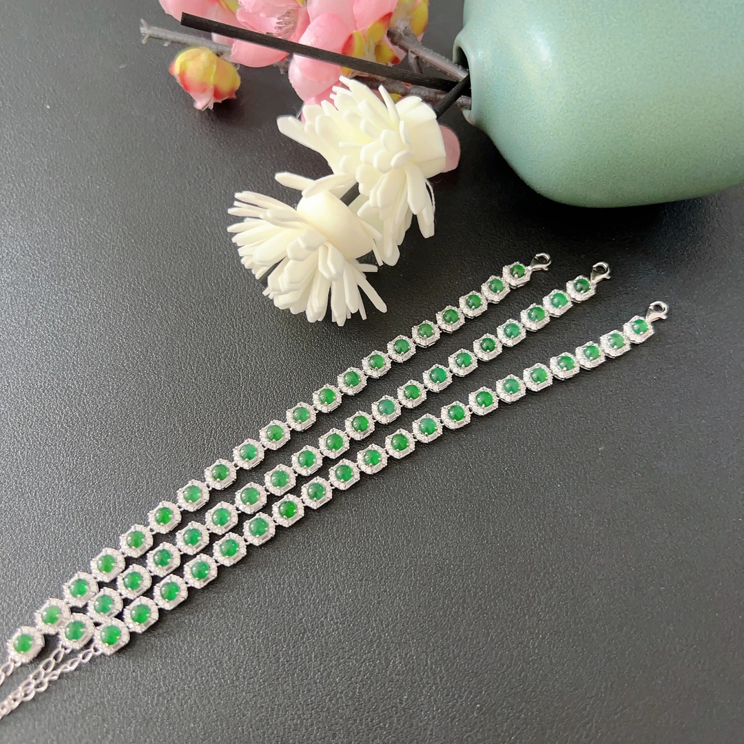 翡翠绿多蛋面方糖手链ZL 071903（多样性发其一）