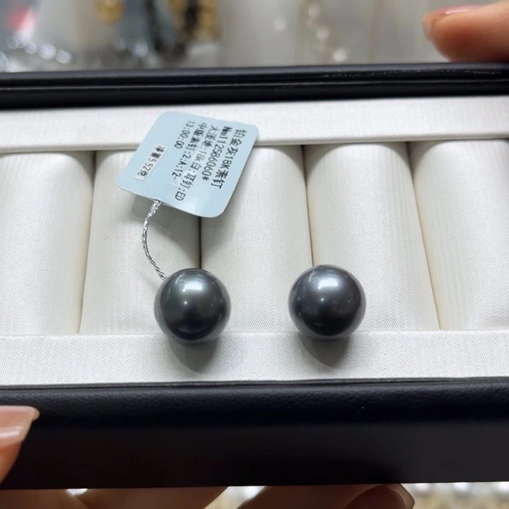 海水珍珠耳饰18K金镶嵌12-13mm
