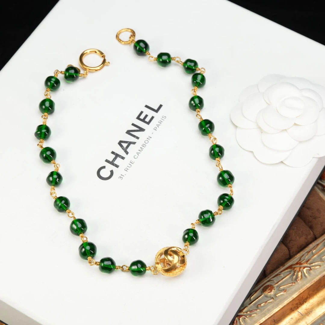 95新 Chanel/香奈儿 柚礼中古/香奈儿金球绿琉璃项链lq509026
