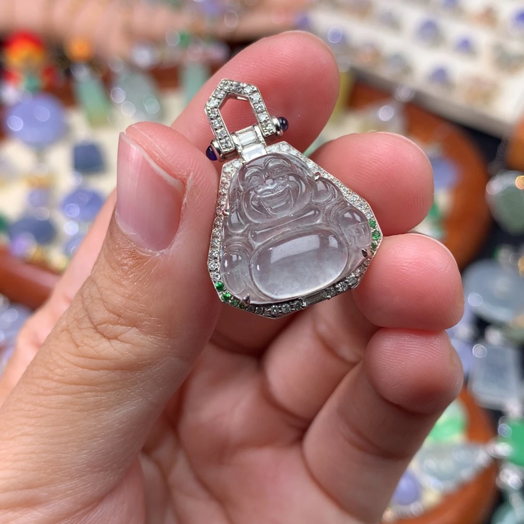 吊坠(不含链)18K金镶嵌翡翠