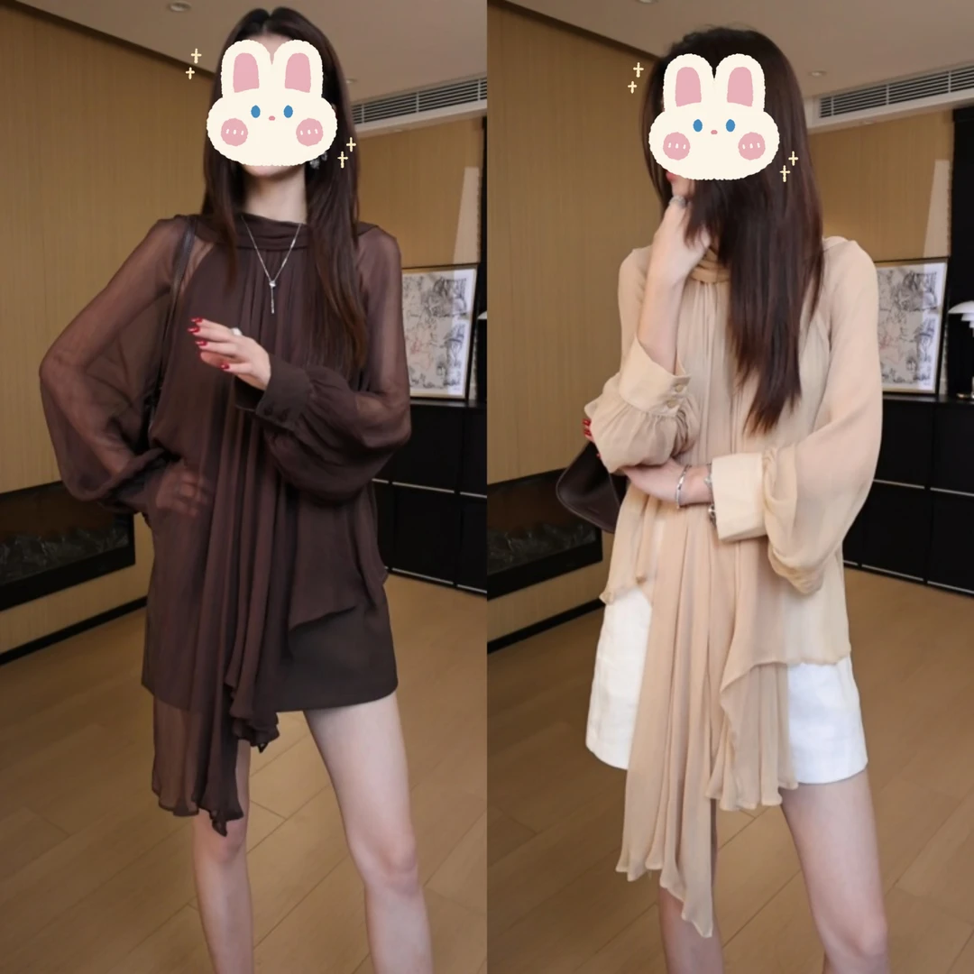 【枫叶密语】100%人丝度假系列法式减龄慵懒飘带上衣+短裙BB50191