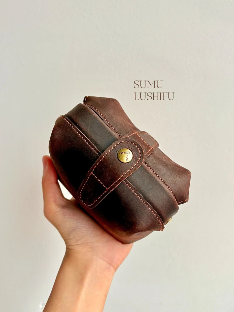 苏木直播「文玩系列」疯马牛皮真皮复古文玩包收纳包小面包