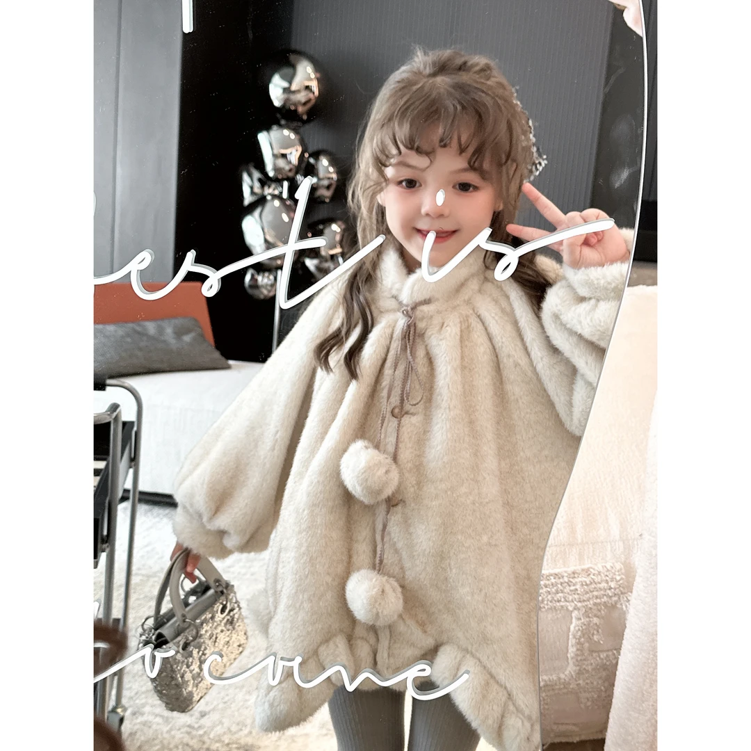 【Mt studio】K【新款】精致设计感斗篷毛毛外套女童冬季气质精致韩版