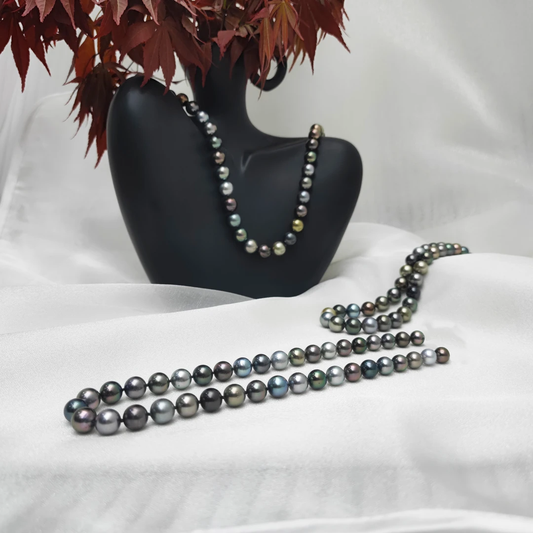 海水珍珠项链 大溪地黑珠莫兰迪色 圆 极强光欧若风 多样性发一