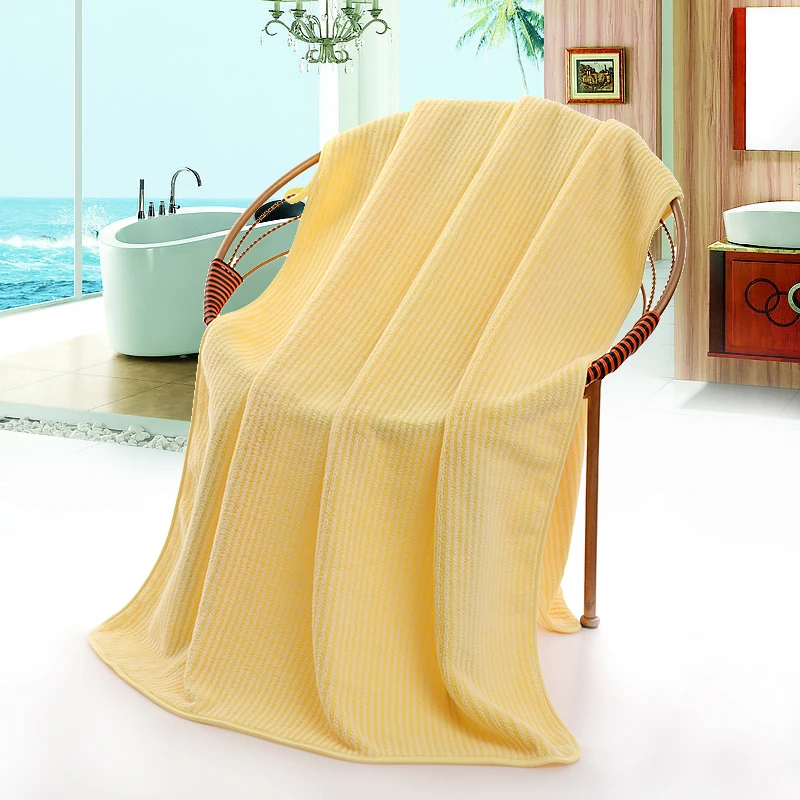 A类高品质舒适柔软吸水珊瑚绒细条纹居家大号洗浴大浴巾洗澡裹巾