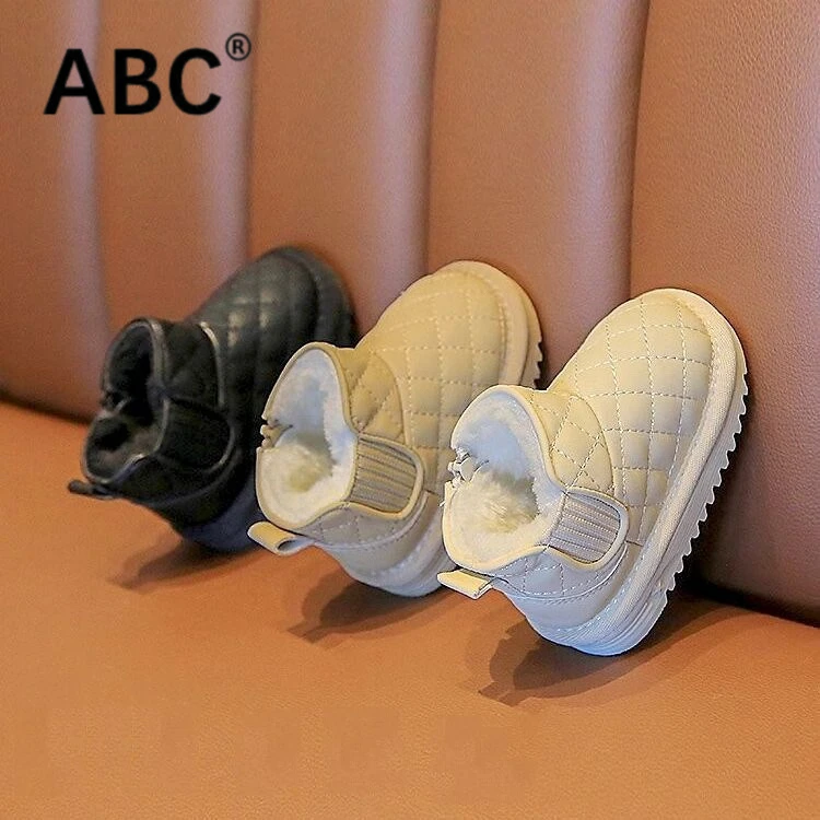 ABC秋冬男宝宝雪地靴儿童加绒棉鞋小童学步鞋一岁女软底婴儿鞋子